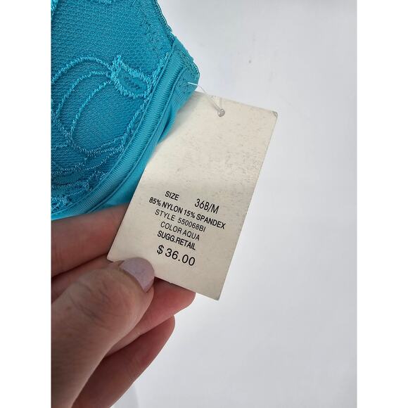 Vintage Y2K Rampage Intimates Womens Sz 36B Aqua Blue Lace Bra NEW - Picture 4 of 5